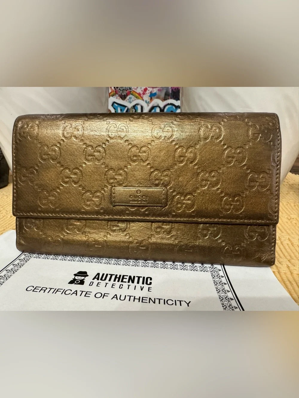 Gucci Metallic Gold GG-Embossed Continental Wallet